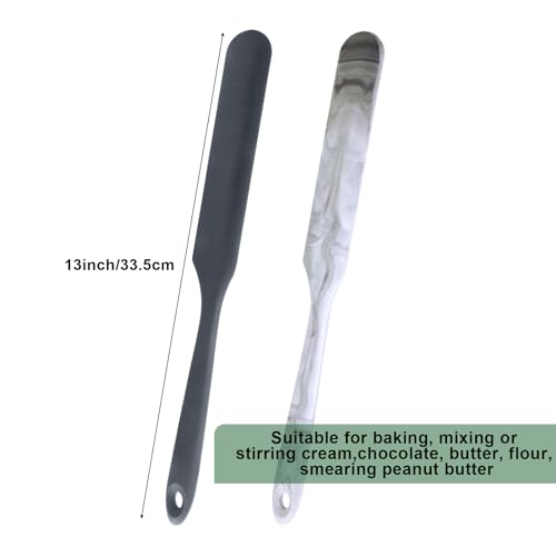 2 Pcs 13 Inch Silicone Jar Spatulas, Non-Stick Heat Resistant Cake Cream Spatulas Set, Large Cake Cream Butter Spatulas for Jars, Blender, Cooking Baking (Blue Green) (Dark grey and Marble) | 2 Pcs 13 Inch Large Cake Cream Spatulas for Jars, Blender, Cook