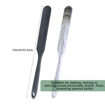 2 Pcs 13 Inch Silicone Jar Spatulas, Non-Stick Heat Resistant Cake Cream Spatulas Set, Large Cake Cream Butter Spatulas for Jars, Blender, Cooking Baking (Blue Green) (Dark grey and Marble) | 2 Pcs 13 Inch Large Cake Cream Spatulas for Jars, Blender, Cook