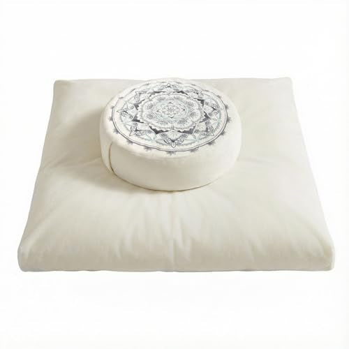 Ultimate Meditation Cushion Set – 2-in-1 Zafu & Zabuton, Buckwheat & Memory Foam, Velvet Cover for Yoga & Mindfulness (Beige) - color: Beige