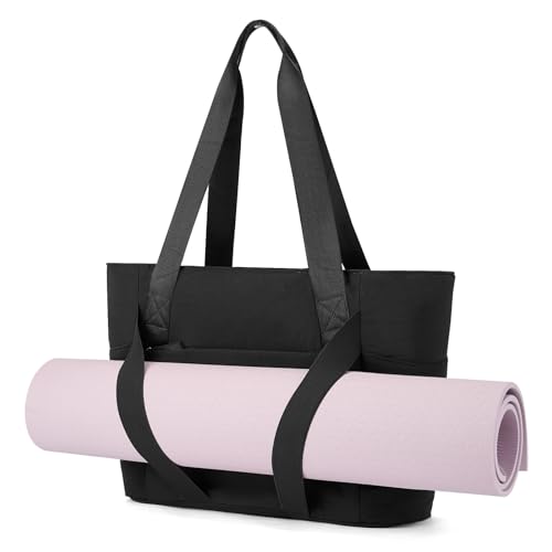 Axcone Women's Yoga Tote Bag with Luggage Sleeve & Mat Straps - Gym Work Bag for Office, Commute, Sports,Travel - color: Black