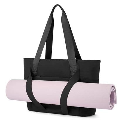 Axcone Women's Yoga Tote Bag with Luggage Sleeve & Mat Straps - Gym Work Bag for Office, Commute, Sports,Travel - color: Black