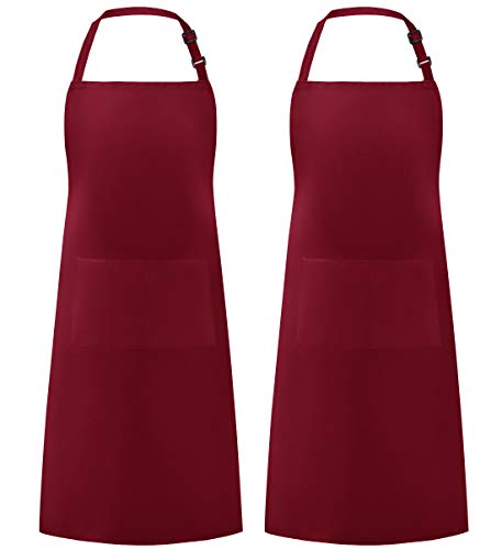 Syntus Apron for Men Women, Adjustable Cooking Kitchen Apron with 2 Pockets | Machine Washable, Firm Stitching, Stain Resistance, Long Tie Straps, 2 Pockets, Versatility, Unisex Use, Gift, BBQ - color: Basic Red Dark, style: 2 Polyester