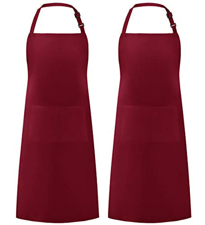 Syntus Apron for Men Women, Adjustable Cooking Kitchen Apron with 2 Pockets | Machine Washable, Firm Stitching, Stain Resistance, Long Tie Straps, 2 Pockets, Versatility, Unisex Use, Gift, BBQ - color: Basic Red Dark, style: 2 Polyester