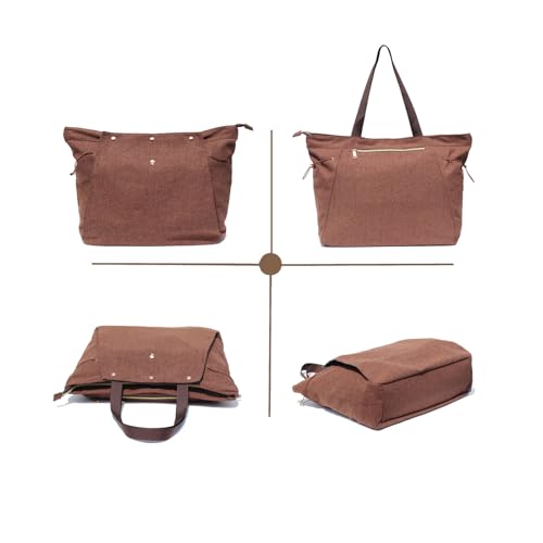 ESVAN Yoga Mat Bag, Gym Bag Tote Bag with Multi Pockets For Women Drawstring Yoga Mat Carrier Pilates Travel Workout Office - color: Linen Brown