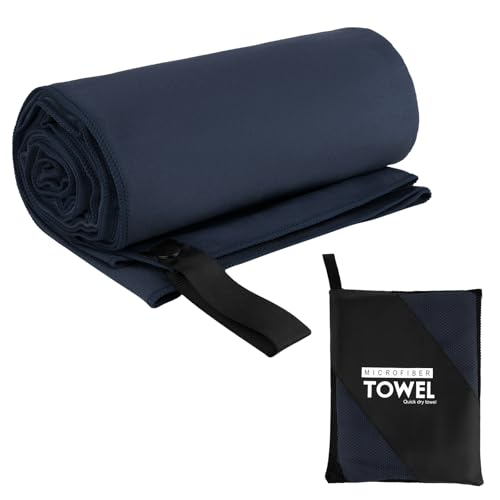 Muka Microfiber Yoga Towel Skidproof, Super Absorbent Sweat Mat Towel for Hot Yoga, Workout Hand Towels Quick-Drying - color: Navy, size: 48x24 Inch