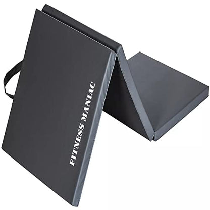 Fitness Maniac HIGH-DENSITY Firm Foam Folding Mat Thick Exercise Gymnastics Panel Gym Mats Non Slip with Carrying Handles Yoga Aerobics Workout Training - color: Tri-Fold (Black)