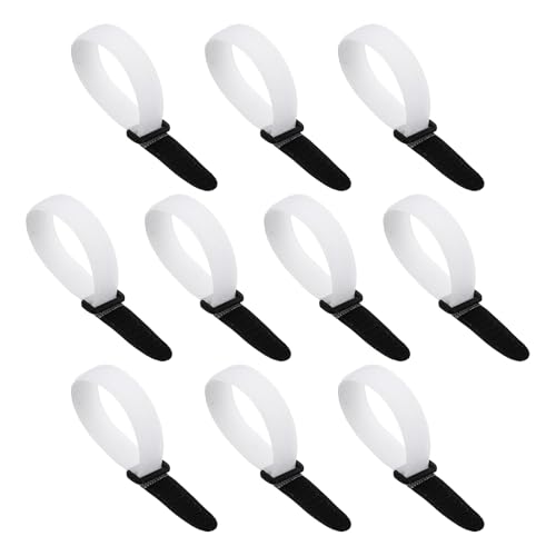 PATIKIL 0.8"x10" Reusable Cinch Straps, 10Pcs Adjustable Nylon Multipurpose Hook and Loop Cable Securing Straps with Plastic Buckle for Organizer Storage Cables Cords Ropes, White - color: White, size: 0.8" x 10"