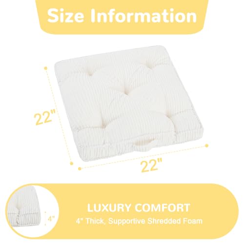 Meditation Floor Cushion, 22x22 Tufted Floor Pillow for Adults - color: Beige, size: 22x22x4 inch