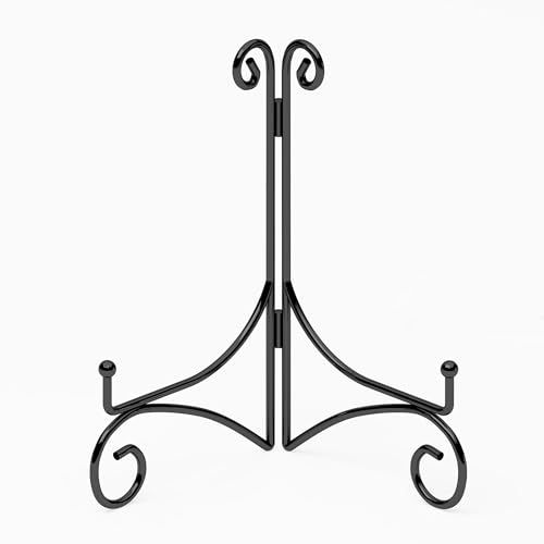 10 Inch Display Plate Stand with Folding Design, Metal Plate Holder for Tables, Picture Easel for Home Decoration, Photo Frame Stand, Black, 2-Pack
