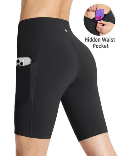 baleaf Women's High Waist Biker Shorts with 3 Pockets - color: Black-classic, size: Large