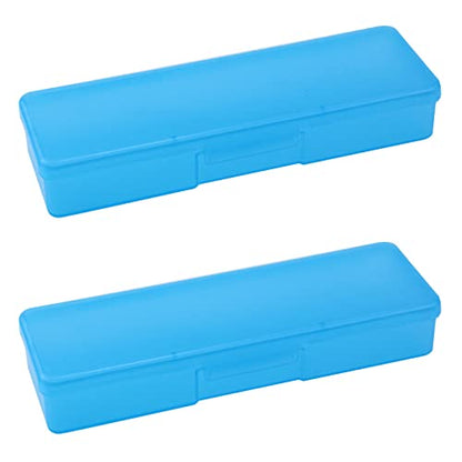 4PCS Clear Thin Rectangle Storage Containers Box Pencil Case (Blue) | Large Capacity Storage Containers Box with Hinged Lid and Snap Closure for Pencils, Pens, Drill Bits, Office Supplies - color: Clear Blue