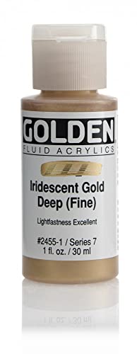 Fluid Acrylics by GOLDEN, Iridescent Gold Deep (Fine), 1 fl. oz. Bottle, Professional Acrylic Paint, Semi-Opaque