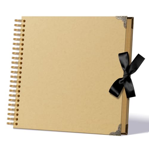 Scrapbook Photo Album 12"x12" 50-Sheet 100 Pages Kraft Paper Ribbon Closure | DIY Memory Book with Corner Protectors for Family Baby Milestones, Art & Craft Projects, Perfect for Polaroid 4x6 5x7 Photos - size: 12''x12''