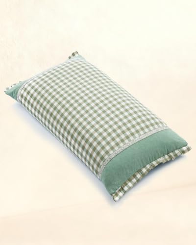 Cooling Buckwheat Pillows for Sleeping,23.6"x13.7" Rectangular Cervical Neck Pillow with Decorative Trim, Adjustable Buckwheat Hulls Filling for Neck Shoulder Support, Washable Cover,Green
