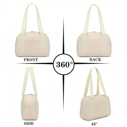 Mini Gym Bag for Women Girl 12 inch Small Gym Tote Lightweight Carry On Bag - color: Beige