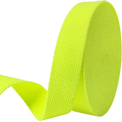 Heavy‑Duty Cotton Webbing Strap 1''x6yds Neon Yellow for Bags | 2mm thick webbing for dog collars, backpack, bag handles, apron straps, slings, sewing repairs & DIY craft projects. - color: Neon Yellow