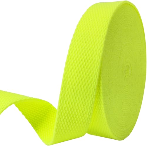 Heavy‑Duty Cotton Webbing Strap 1''x6yds Neon Yellow for Bags | 2mm thick webbing for dog collars, backpack, bag handles, apron straps, slings, sewing repairs & DIY craft projects. - color: Neon Yellow