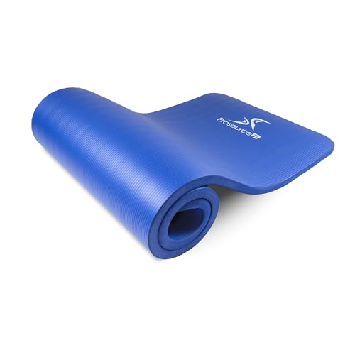 ProsourceFit Extra Thick Yoga and Pilates Mat 1/2” (13mm) or 1" (25mm), 71-inch Long High Density Exercise Mat with Comfort Foam and Carrying Strap - color: Blue, size: 1"