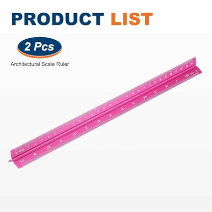 HARFINGTON 2 Pcs Architectural Scale Ruler, 12 Inch Metric Aluminum Alloy Architect Triangular Small Scale Laser-Etched Blueprint Drafting Ruler for Architects Engineers, Rose Red - color: Rose Red, size: 12 Inch