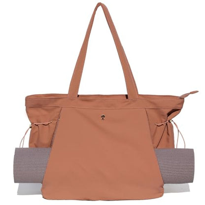 ESVAN Yoga Tote Bag for Women Shoulder Bags Drawstring for Office Workout Travel Carryall Pilates Gym and Beach - color: Pinklish Brown