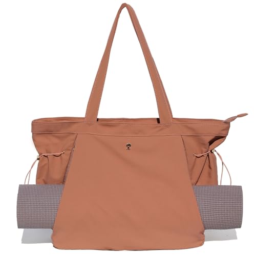 ESVAN Yoga Tote Bag for Women Shoulder Bags Drawstring for Office Workout Travel Carryall Pilates Gym and Beach - color: Pinklish Brown