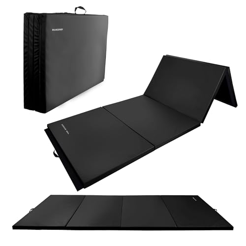 Fitvids 4'x8'x2" Gymnastics Mat, Home Exercise Mat with Carrying Handles, Folding Gym Workout Tumbling Mat for Yoga, Pilates, Stretching, MMA, Core Workouts, Fitness Aerobics Mats for Gym Training - color: Matte Black