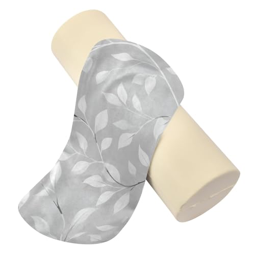 Grey Vine Leaves Neck Roll Pillow Bolster Round Health Memory Foam Long Cervical Cylinder Pillows with Removable Washable Cover for Body Bed Legs Back Yoga - color: Grey Vine Leaves