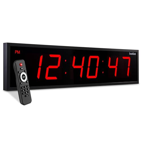 Ivation Oversized Digital Wall Clock with Large LED Display & Timer, 36" | Multi-function with Timer, Stopwatch, Alarms, Temp & Date, Aluminum frame, 6 Brightness levels, Time memory, Remote | Red - color: Red, size: 36" Inch