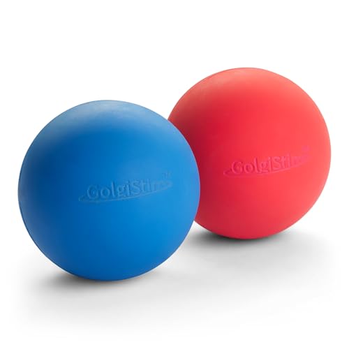 Lacrosse Massage Balls for Trigger Point Therapy, Muscle Knots, Yoga, Myofascial Release - Contains Pair of 2 Balls and Mesh Carrying Bag (Red and Blue)