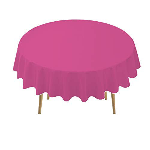 PARTY ULYJA Hot Pink Plastic Tablecloths 2 Pack Fuchsia Disposable Table Covers 84 Inch Circle Magenta Birdal Shower PEVA Cerise Table Cloths for Picnic Birthday Wedding's 6 ft Round Table Use - color: E02 Hot Pink