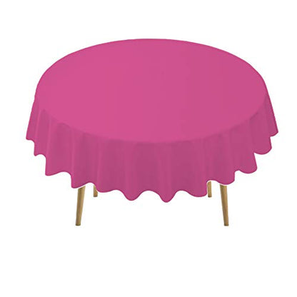 PARTY ULYJA Hot Pink Plastic Tablecloths 2 Pack Fuchsia Disposable Table Covers 84 Inch Circle Magenta Birdal Shower PEVA Cerise Table Cloths for Picnic Birthday Wedding's 6 ft Round Table Use - color: E02 Hot Pink