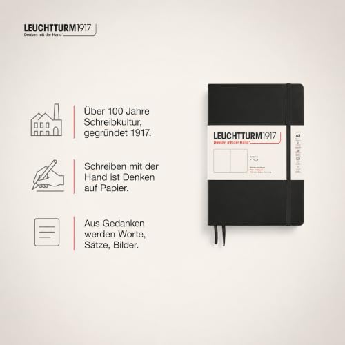 LEUCHTTURM1917 - Notebook Softcover Medium A5-123 Numbered Pages for Writing and Journaling (Plain, Black)