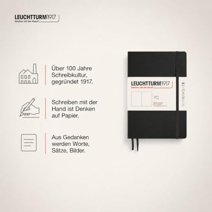 LEUCHTTURM1917 - Notebook Softcover Medium A5-123 Numbered Pages for Writing and Journaling (Plain, Black)