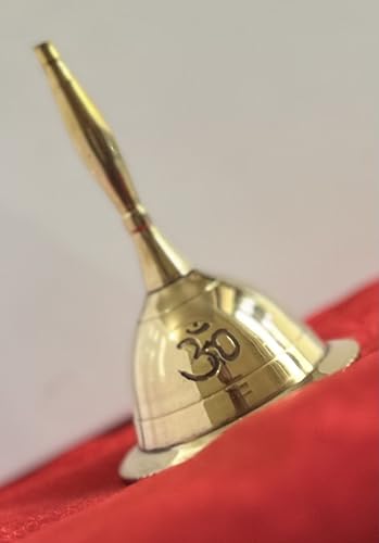 Indian Consigners Hand Bell Loud Brass Call Bells 3 Inches Altar Pendulam Use (Om Gold) - color: Om Gold