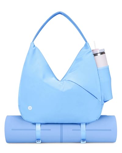 Ceneda Large Gym Bag for Women with Hidden Yoga Mat Holder & Shoe Compartment & Wet Pocket, Sports Duffle Bag for Travel - color: Light Blue