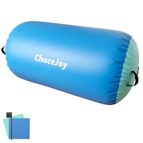 Gymnastics Air Barrel Inflatable Tumbling Roller for Cheerleading and Gymnastics Home Training Perfect for Back Handspring Practice Tumbling Drills Air Roller for Kids and Adults Includes Repair Kit - color: Blue/Mint, size: (L)39.3"x(Diam)29.5"-No pump