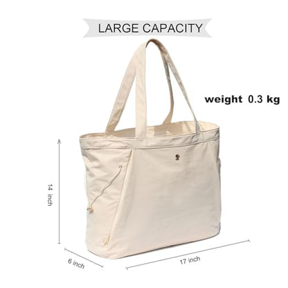 ESVAN Yoga Tote Bag for Women Shoulder Bags Drawstring for Office Workout Travel Carryall Pilates Gym and Beach - color: Beige
