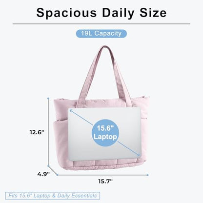 U+U Puffer Tote Bag for Women, Quilted Work Tote with Compartments | Work-to-Travel Design with Yoga Mat Strap - color: Dusty Pink