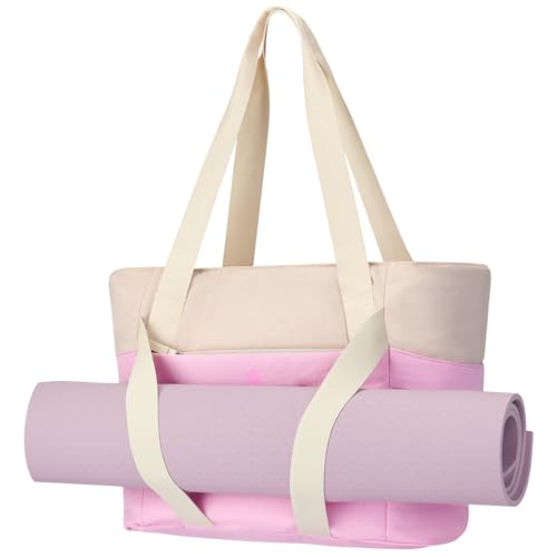 Axcone Women's Yoga Tote Bag with Luggage Sleeve & Mat Straps - Gym Work Bag for Office, Commute, Sports,Travel - color: Pink
