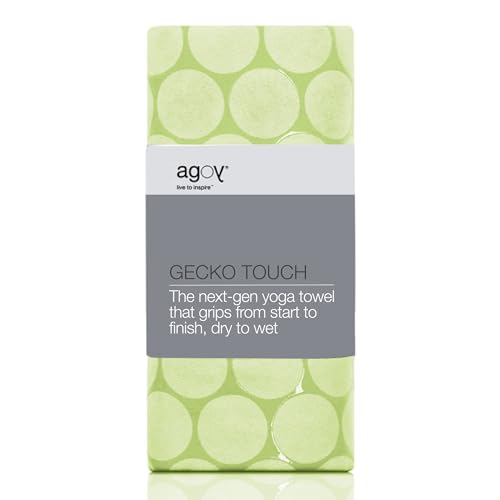 agoy Gecko Touch - 차세대 극세사 요가 타월 - 양면 실리콘 미끄럼 방지 그립 - 핫 요가에 이상적 - 흡수성이 뛰어나고 세척하기 쉽고 여행 친화적 - 30% 재활용 소재 - 웻 백 무료 - color: 말차 그린.