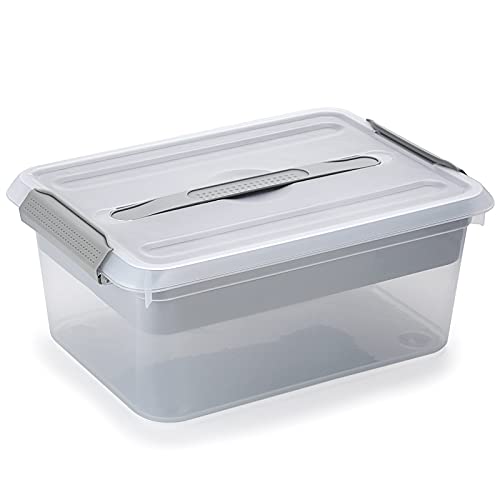 BTSKY Stack & Carry Box, Clear Plastic Storage Container Stackable Home Utility Box with Removable Tray Multi-Purpose Storage Bin for Organizing Stationery, Sewing, Art Craft Supplies(Grey) - color: Grey