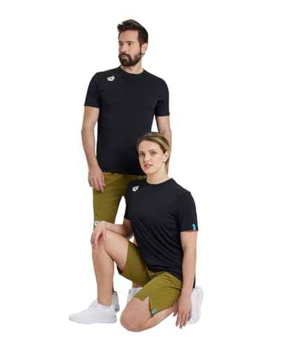 Arena Unisex Adult Team Solid Crew Neck T-Shirt Short Sleeve Quick Dry Athletic Lightweight Top - color: Black, size: Medium