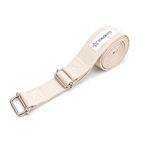 Yogikuti Double Buckle Yoga Strap - Adjustable Stretching Strap for Enhanced Flexibility in Yoga, Pilates, and Physical Therapy, Available in Various Colors and Lengths for All Fitness Levels - color: White