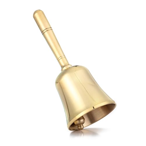 Super Loud Solid Brass Hand Call Bell Dinner Bell (M) | Hand Bells for Seniors Bedside, Teacher Classroom Bell, Ringing Bell at Wedding, Tibetan Meditation Bells, Gift for Bedridden - size: Medium