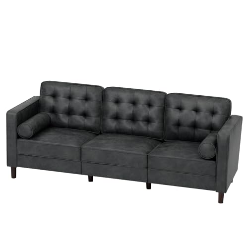 84 Inches Suede Leather Couch with Bolster Pillows, Grey - color: Grey, size: 84" Sofa