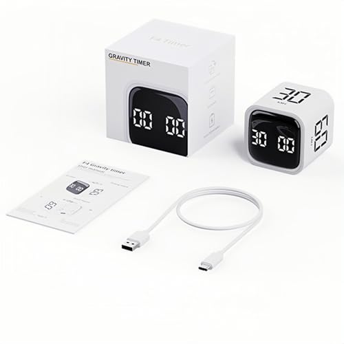 Digital Cube Pomodoro Timer Desk Rechargeable Productivity Timer 5/10/30/60min & Custom Countdown, Vibration & Adjustable Sound Alarm,for Task Work Kitchen ADHD Kids Studying (Black) - color: Black