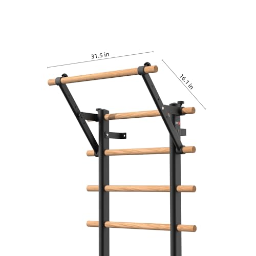 DHT Wood Stall Bar, Swedish Ladder Suspension Trainer with 9 Strategic Rods, for Home, Gym, School and Clinics, Black - color: WA1-D