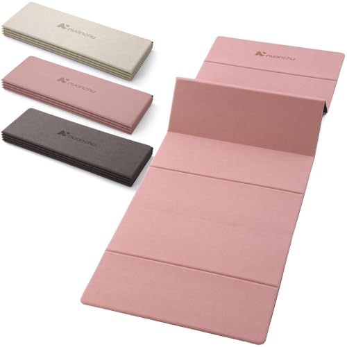 Nuanchu 3 Pack Foldable Yoga Mat for Travel Non-slip Pilates Mats 69" x 24" x 0.24" 6mm Thick with Carry Strap Poe Accordion-fold Design Lightweight Workout Mats for Exercise Home Travel - color: neutral