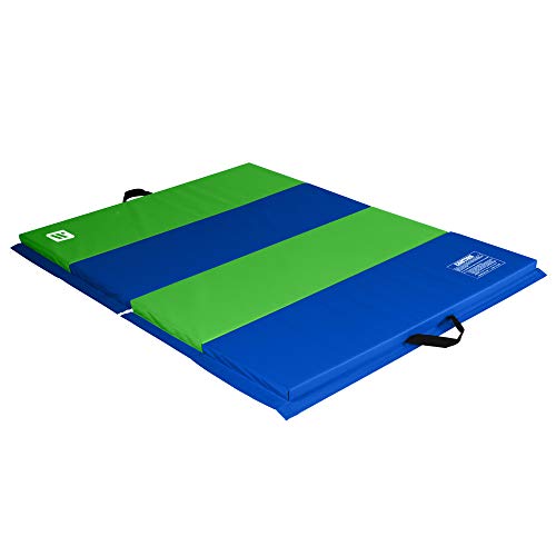 We Sell Mats - 4 ft x 6 ft x 2 - Personal Fitness & Exercise Mat for Home Workout - Lightweight and Folds for Carrying – All Purpose Gym Mat – Thick Mat for Yoga, Pilates, Stretches, Floor Exercises - color: Lime Green / Blue