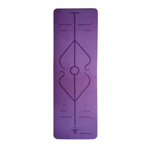 BodyForge Yoga Mat Thick Exercise Mat Thick 8mm TPE Eco-Friendly with Alignment Marks Non-Slip Extra Thick High-Density for Women and Men Workout Pilates - color: Purple